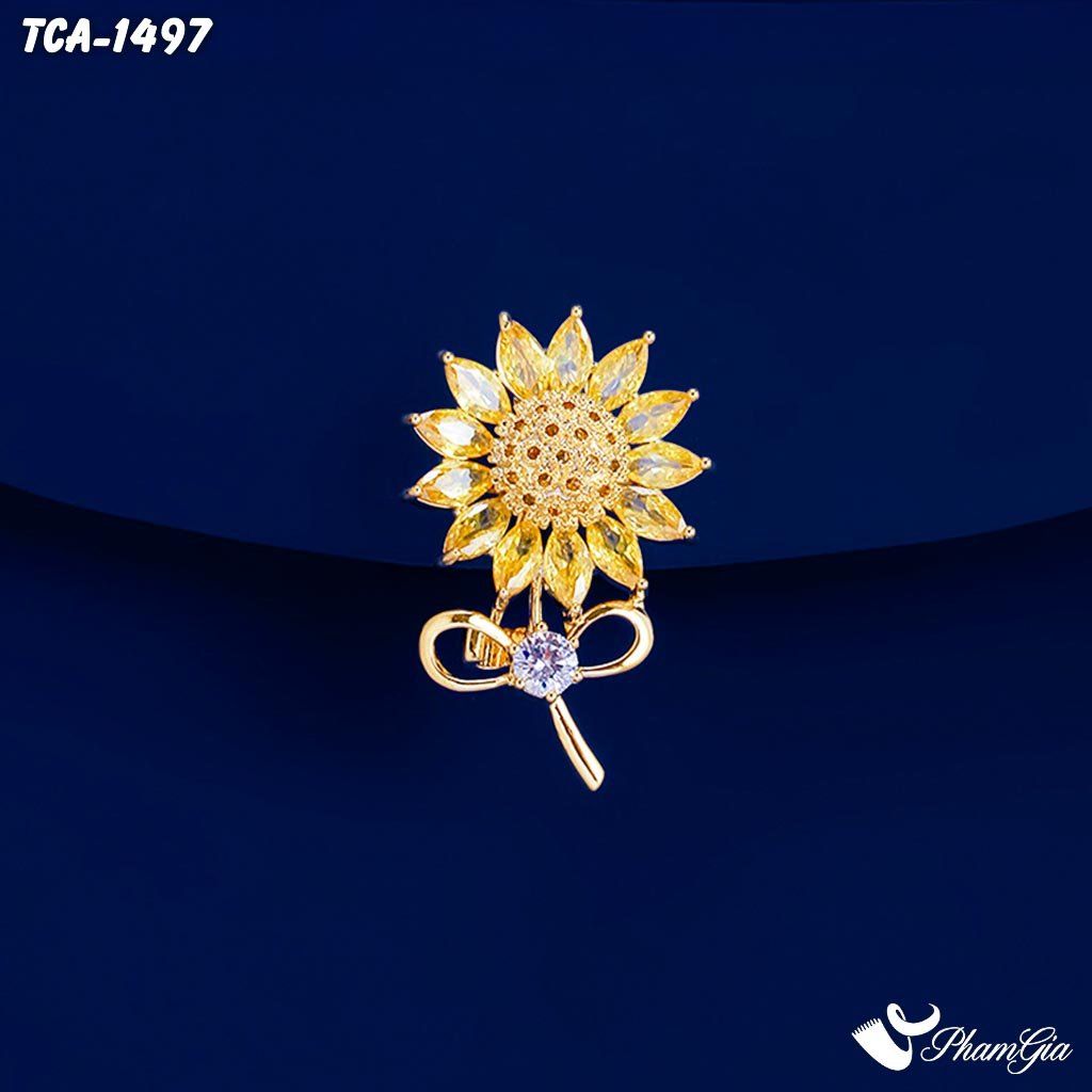 Ghim Cài Áo Hoa Hướng Dương Kết Đá Pha Lê Vàng Thanh Lịch (TCA1497)