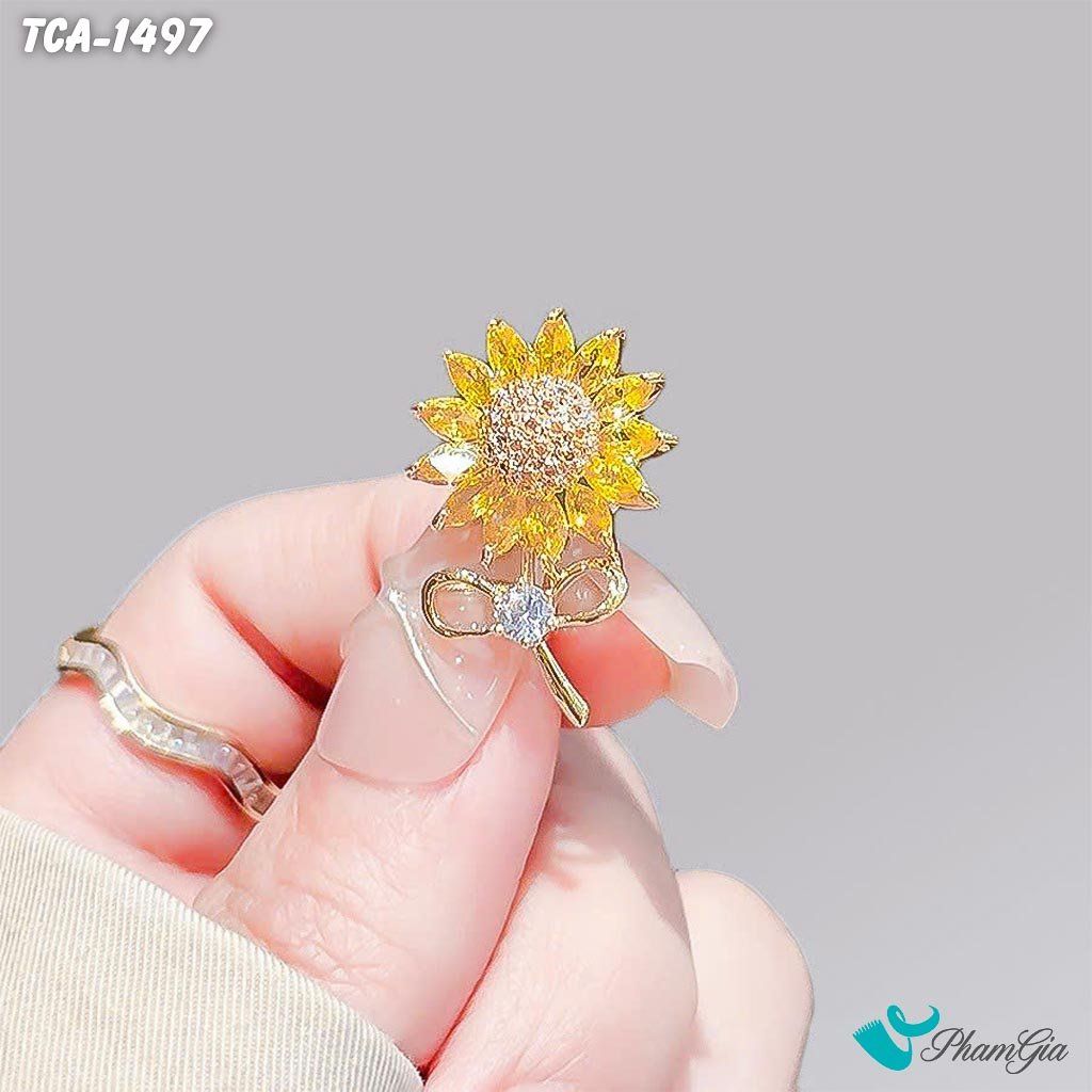Ghim Cài Áo Hoa Hướng Dương Kết Đá Pha Lê Vàng Thanh Lịch (TCA1497)