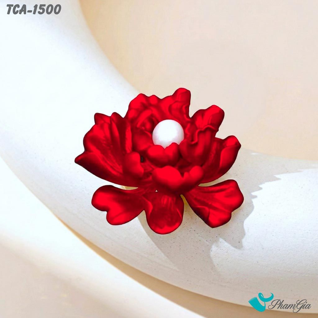 Ghim Cài Áo Hoa Hồng Tráng Men Đính Đá Màu Đỏ Thanh Lịch (TCA1500)