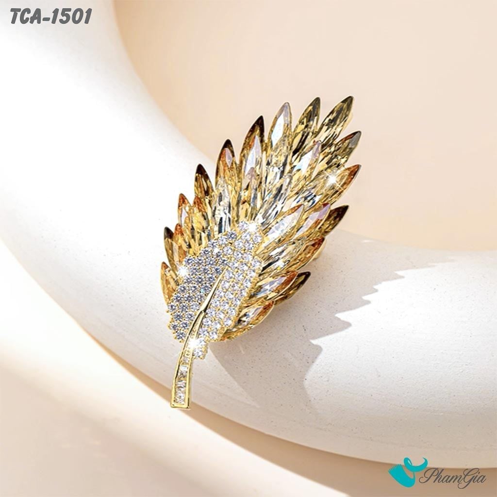 Ghim Cài Áo Lá Vàng Đính Đá Pha Lê Sang Trọng (TCA1501)