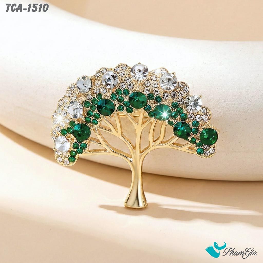 Ghim Cài Áo Cây Tài Lộc Đính Đá Xanh Sang Trọng (TCA1510)