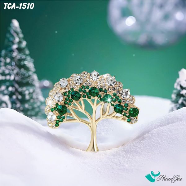 Ghim Cài Áo Cây Tài Lộc Đính Đá Xanh Sang Trọng (TCA1510)