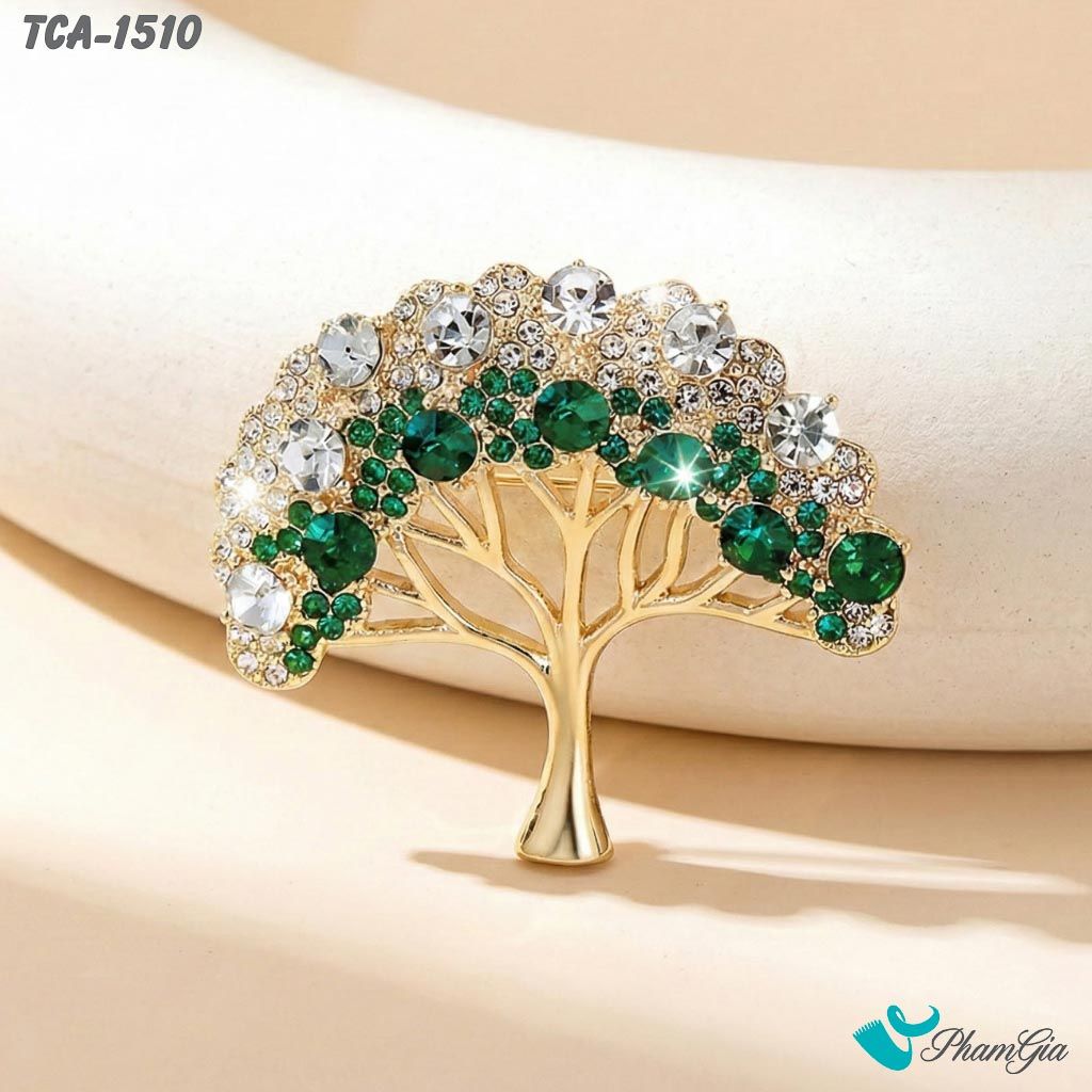 Ghim Cài Áo Cây Tài Lộc Đính Đá Xanh Sang Trọng (TCA1510)