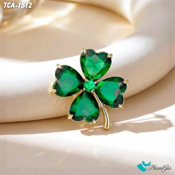 Ghim Cài Áo Cỏ Bốn Lá Pha Lê Xanh Thanh Lịch (TCA1512)