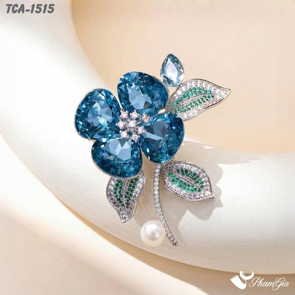 Ghim Cài Áo Hoa Mai Đính Đá Pha Lê Xanh Sang Trọng (TCA1515)