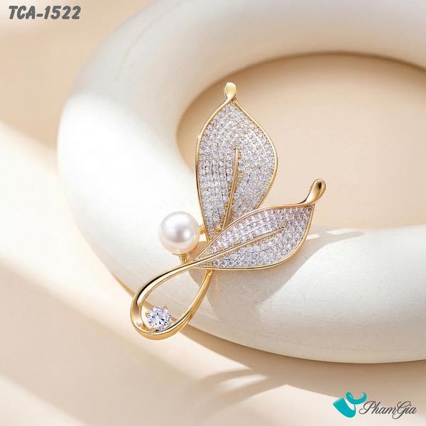 Ghim Cài Áo Cặp Lá Hương Thảo Đính Đá Sang Trọng (TCA1522)