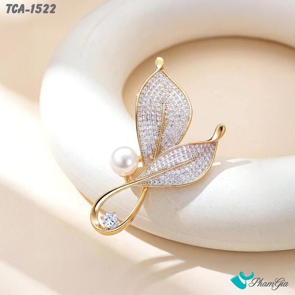 Ghim Cài Áo Cặp Lá Hương Thảo Đính Đá Sang Trọng (TCA1522)