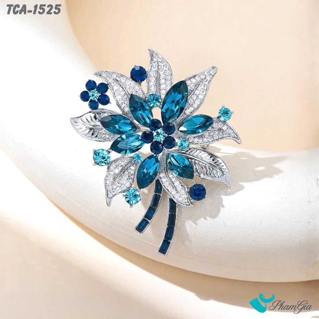 Ghim Cài Áo Hoa Lily Đính Đá Màu Xanh Tinh Tế (TCA1525)