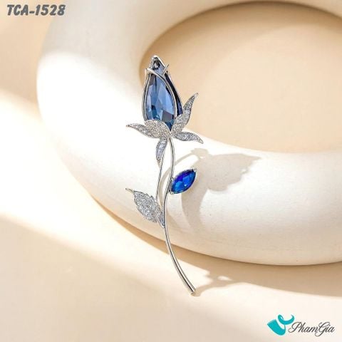 Ghim Cài Áo Nụ Hồng Đính Đá Màu Xanh Thanh Lịch (TCA1528)