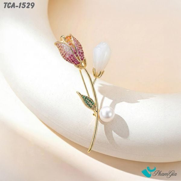 Ghim Cài Áo Nụ Hoa Tulip Đính Đá Màu Hồng Thanh Lịch (TCA1529)