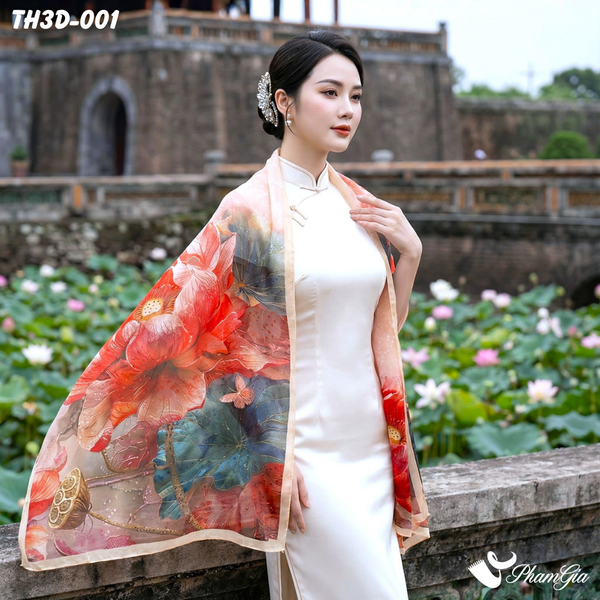 Khăn Choàng Tằm Hoa 3D Cao Cấp Họa Tiết Hoa Sen (TH3D001)