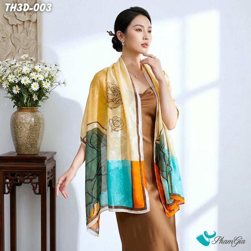 Khăn Choàng Tằm Hoa 3D Cao Cấp Họa Tiết Hoa Hồng (TH3D003)