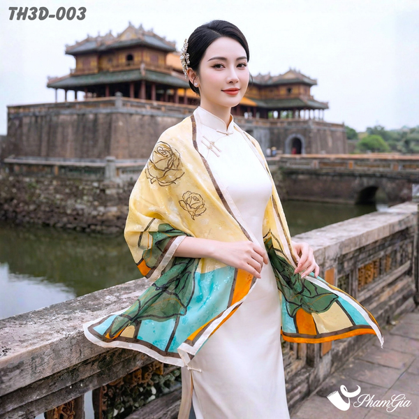 Khăn Choàng Tằm Hoa 3D Cao Cấp Họa Tiết Hoa Hồng (TH3D003)