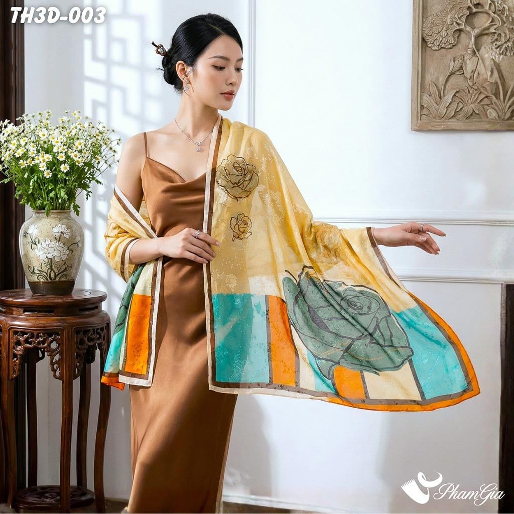 Khăn Choàng Tằm Hoa 3D Cao Cấp Họa Tiết Hoa Hồng (TH3D003)