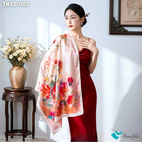 Khăn Choàng Tằm Hoa 3D Cao Cấp Họa Tiết Hoa Trà (TH3D005)