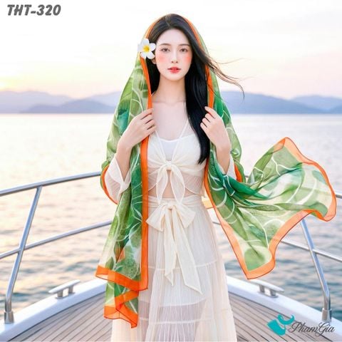 Khăn Choàng Tằm Họa Tiết Hoa Mẫu Đơn Màu Xanh Rêu Trang Nhã (THT320)