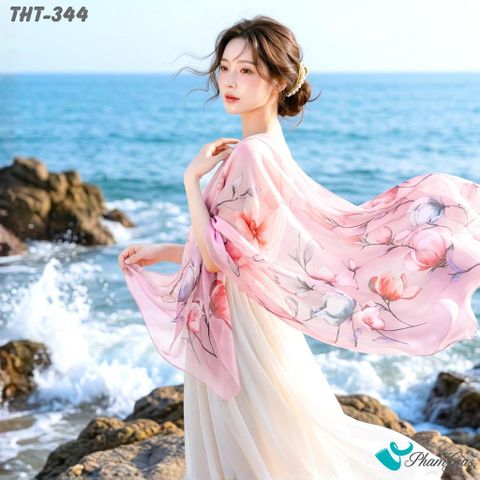 Khăn Choàng Tằm Họa Tiết Hoa Hồng Màu Hồng Phớt Ngọt Ngào (THT344)