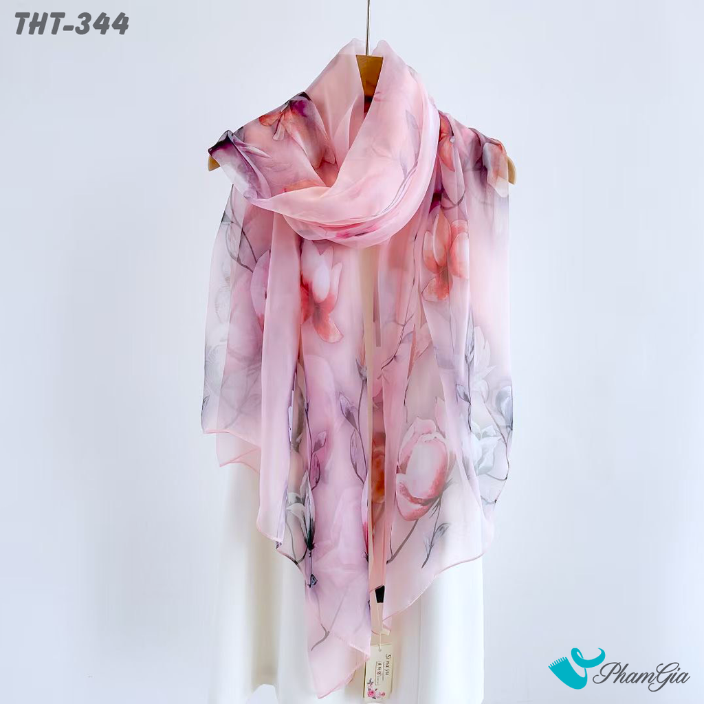 Khăn Choàng Tằm Họa Tiết Hoa Hồng Màu Hồng Phớt Ngọt Ngào (THT344)