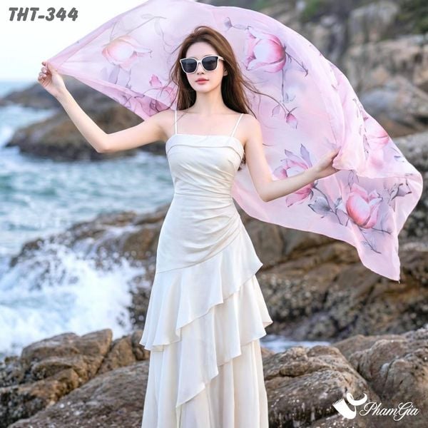 Khăn Choàng Tằm Họa Tiết Hoa Hồng Màu Hồng Phớt Ngọt Ngào (THT344)