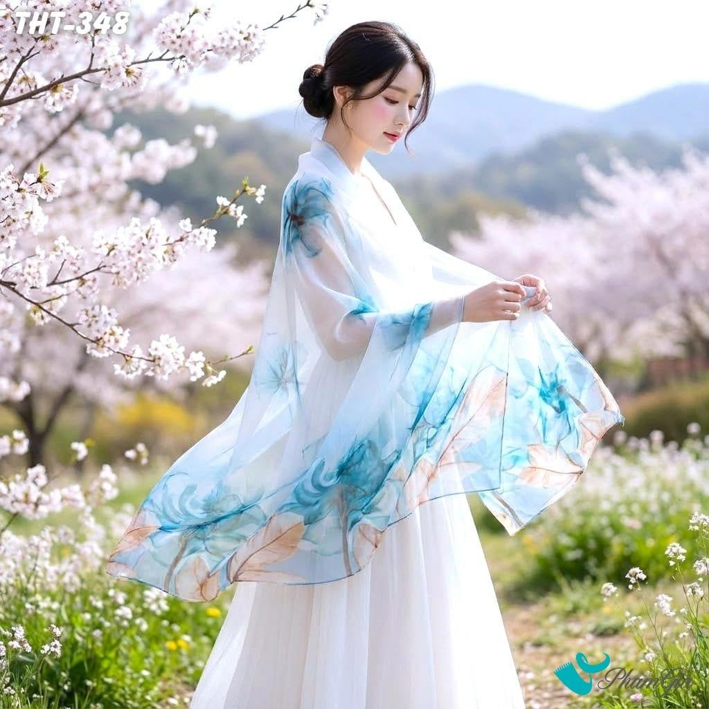 Khăn Choàng Tằm Họa Tiết Hoa Hồng Màu Xanh Baby Thanh Lịch (THT348)