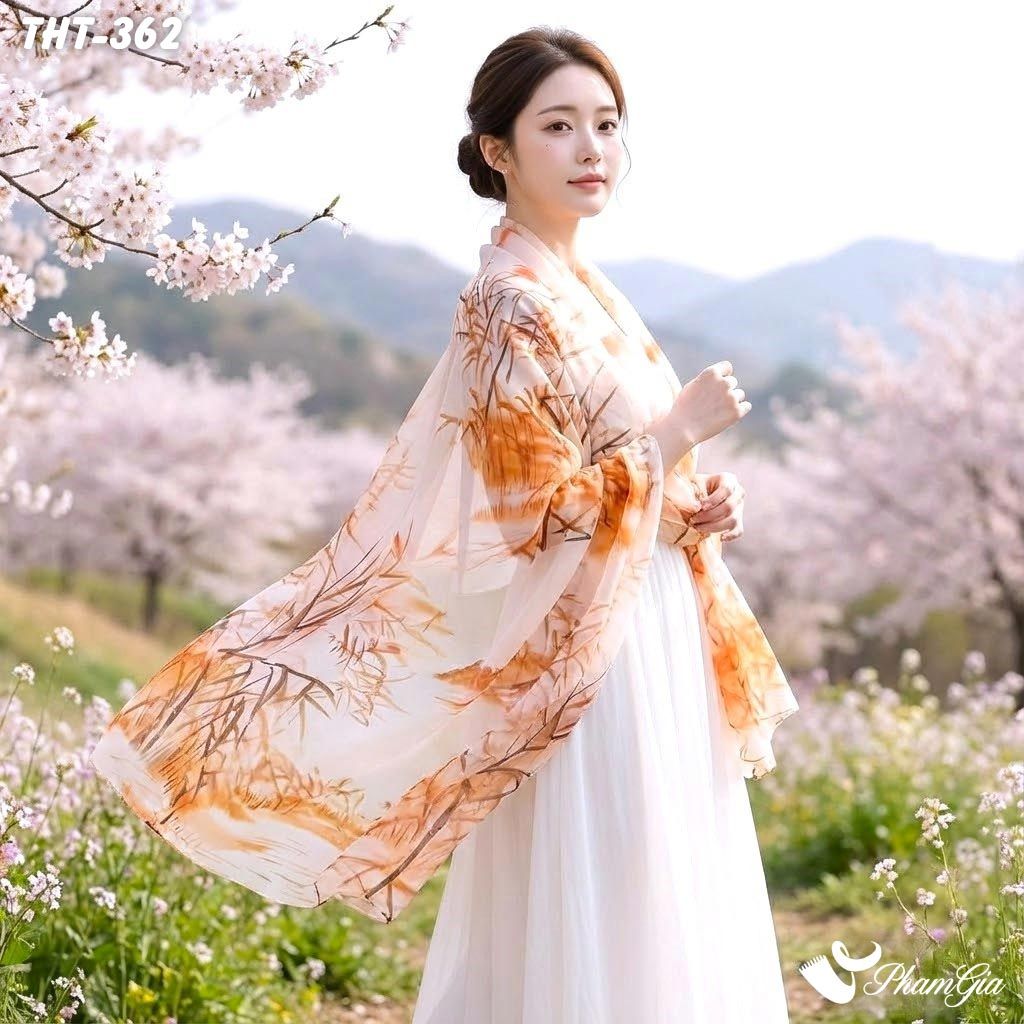 Khăn Choàng Tằm Họa Tiết Lá Liễu Màu Cam Đất Dịu Dàng (THT362)