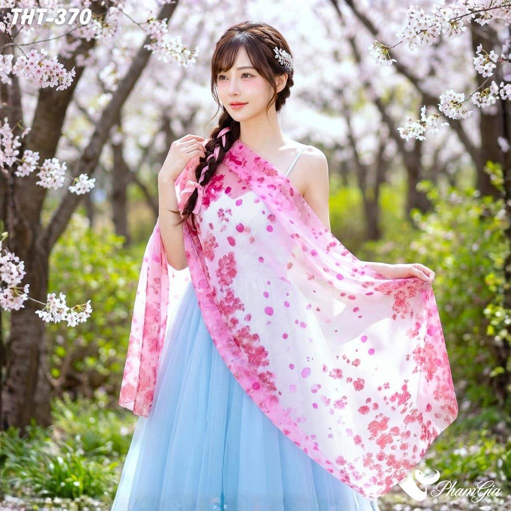 Khăn Choàng Tằm Họa Tiết Hoa Hồng Trang Nhã (THT370)