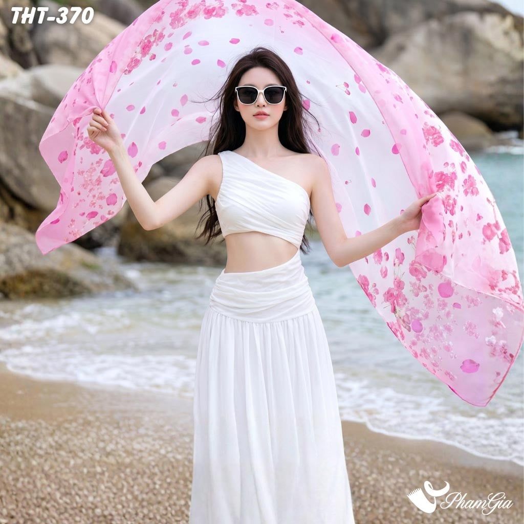 Khăn Choàng Tằm Họa Tiết Hoa Hồng Trang Nhã (THT370)