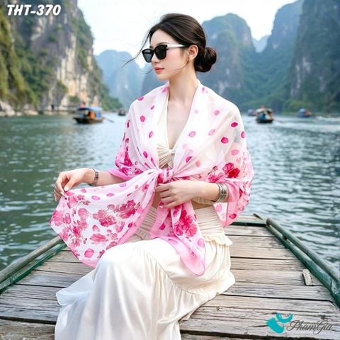 Khăn Choàng Tằm Họa Tiết Hoa Hồng Trang Nhã (THT370)