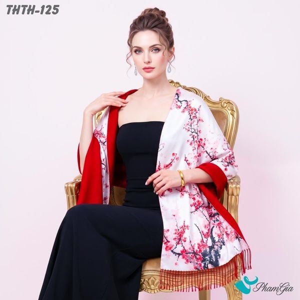 Khăn Choàng Tằm Hoa Thuỵ Hạc 2 Lớp Cao Cấp Họa Tiết Hoa Đào Màu Hồng Trang Nhã (THTH125)