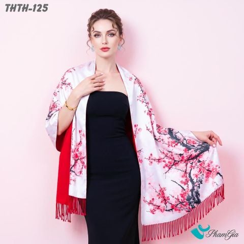 Khăn Choàng Tằm Hoa Thuỵ Hạc 2 Lớp Cao Cấp Họa Tiết Hoa Đào Màu Hồng Trang Nhã (THTH125)