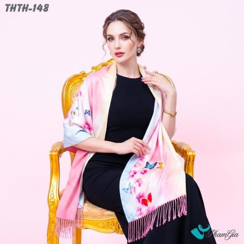 Khăn Choàng Tằm Hoa Thượng Hải 2 Lớp Cao Cấp Họa Tiết Hồng Điệp Màu Hồng Baby Trang Nhã (THTH148)