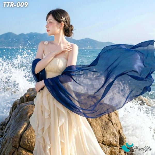 Khăn Choàng Tằm Gân Đơn Sắc Cao Cấp Màu Xanh Navy (TTR009)