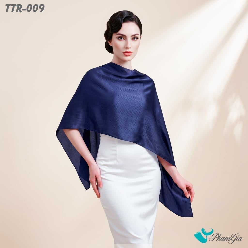 Khăn Choàng Tằm Gân Đơn Sắc Cao Cấp Màu Xanh Navy (TTR009)