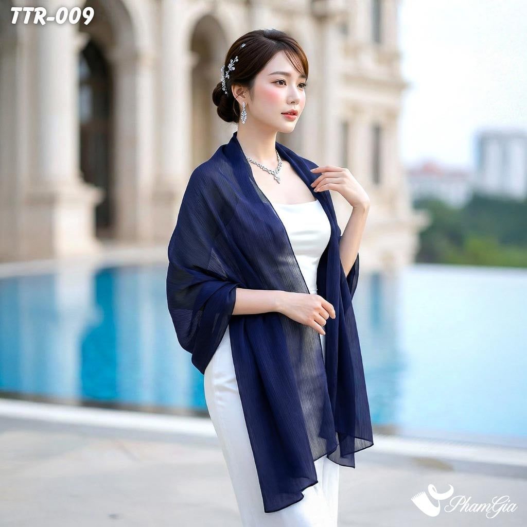 Khăn Choàng Tằm Gân Đơn Sắc Cao Cấp Màu Xanh Navy (TTR009)