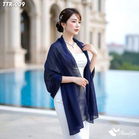 Khăn Choàng Tằm Gân Đơn Sắc Cao Cấp Màu Xanh Navy (TTR009)