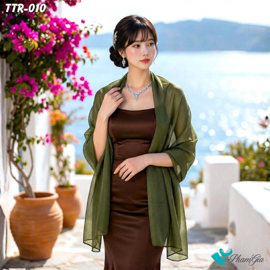Khăn Choàng Tằm Gân Đơn Sắc Cao Cấp Màu Xanh Rêu (TTR010)