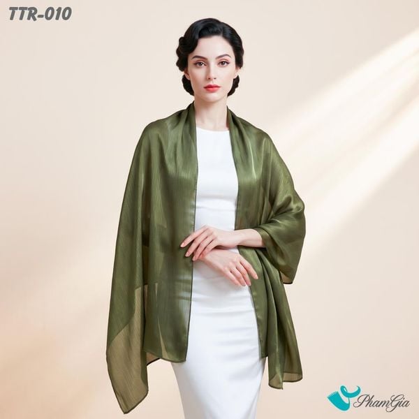 Khăn Choàng Tằm Gân Đơn Sắc Cao Cấp Màu Xanh Rêu (TTR010)