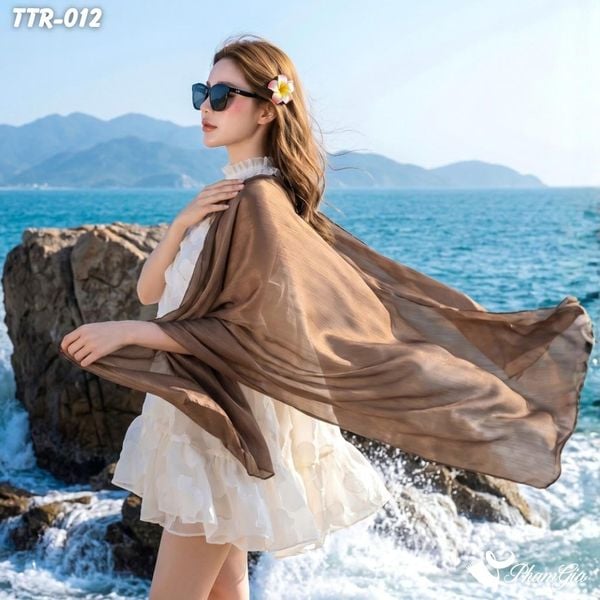 Khăn Choàng Tằm Gân Đơn Sắc Cao Cấp Màu Nâu Đồng (TTR012)