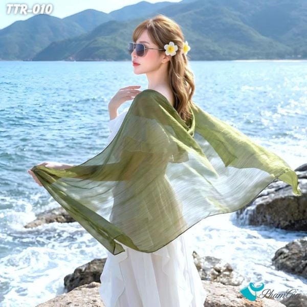 Khăn Choàng Tằm Gân Đơn Sắc Cao Cấp Màu Xanh Rêu (TTR010)