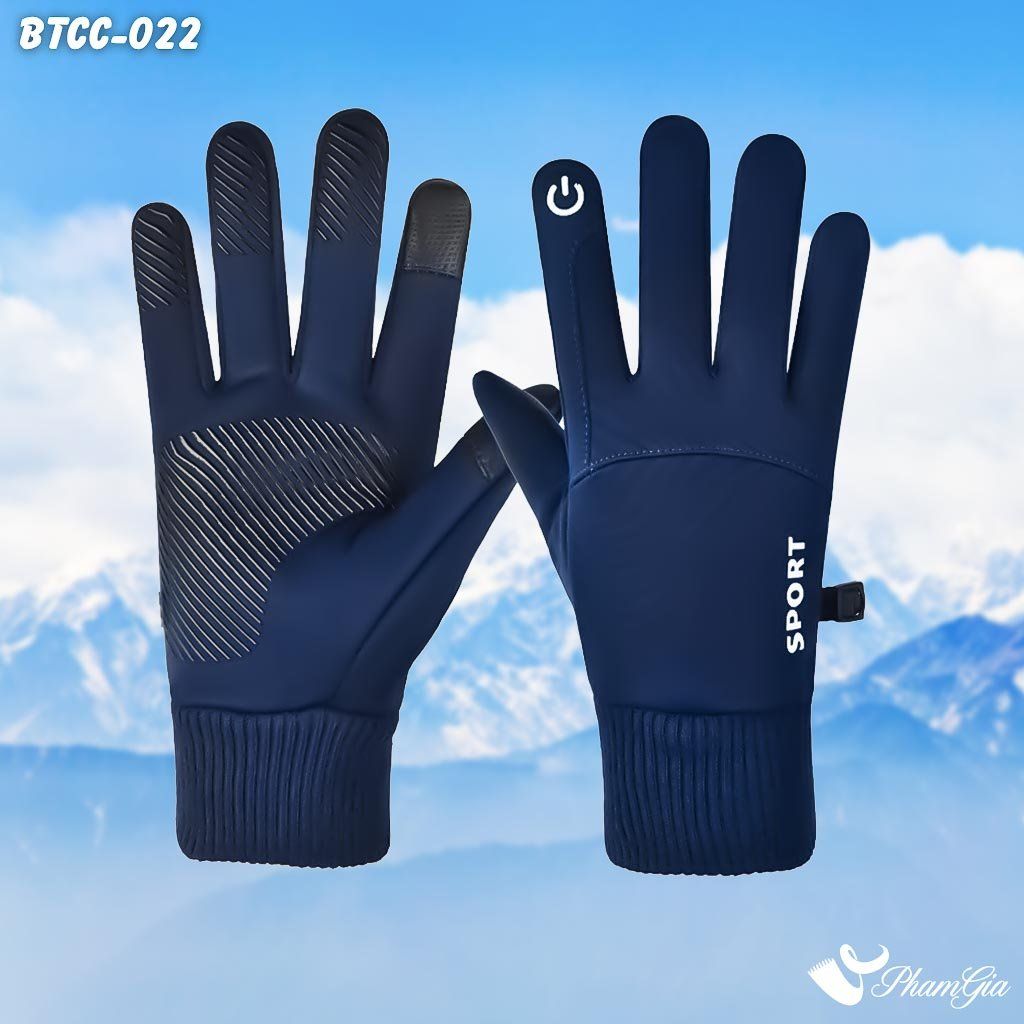 Găng Tay Mùa Đông Lót Lông Giữ Ấm Cao Cấp Chất Liệu Trượt Nước Màu Xanh Navy (BTCC022)