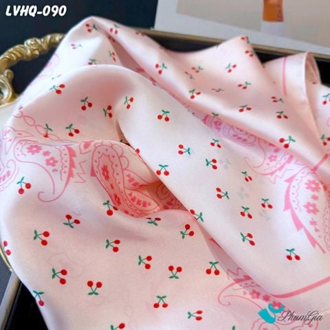 Khăn Lụa Vuông 70*70Cm Phong Cách Hàn Quốc Họa Tiết Cherry Màu Hồng Baby (LVHQ090)