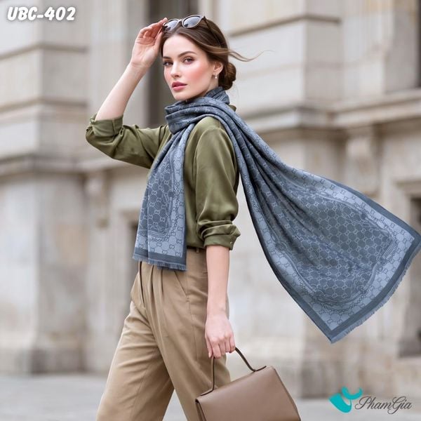 Khăn Choàng Urban Chic Hoạ Tiết Monogram Màu Xám (UBC402)