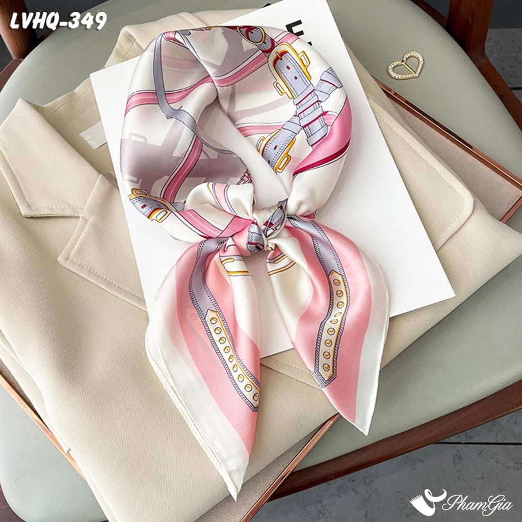 Góc Thẳng Khăn Lụa Vuông 70*70cm Phong Cách Hàn Quốc Họa Tiết Retro Phối Màu Hồng - Trắng