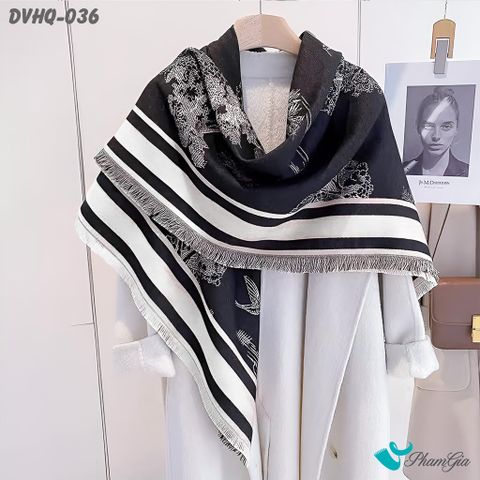 Góc Thẳng Khăn Choàng Dạ Cashmere Vuông Phong Cách Hàn Quốc Cao Cấp Họa Tiết Cây Cổ Thụ Màu Đen Trắng