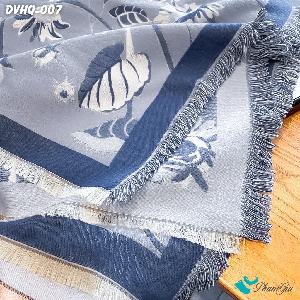 Khăn Choàng Dạ Cashmere Vuông Phong Cách Hàn Quốc Cao Cấp Họa Tiết Hoa Hướng Dương Màu Xanh (DVHQ007)