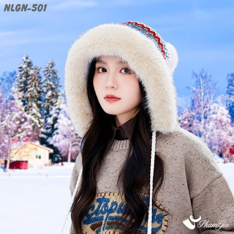 Nón Len Phối Lông Giữ Nhiệt Chuyên Dụng Phối Viền Lông 2 Lớp Cao Cấp Dệt Họa Tiết Thổ Cẩm Màu Đỏ (NLGN501)