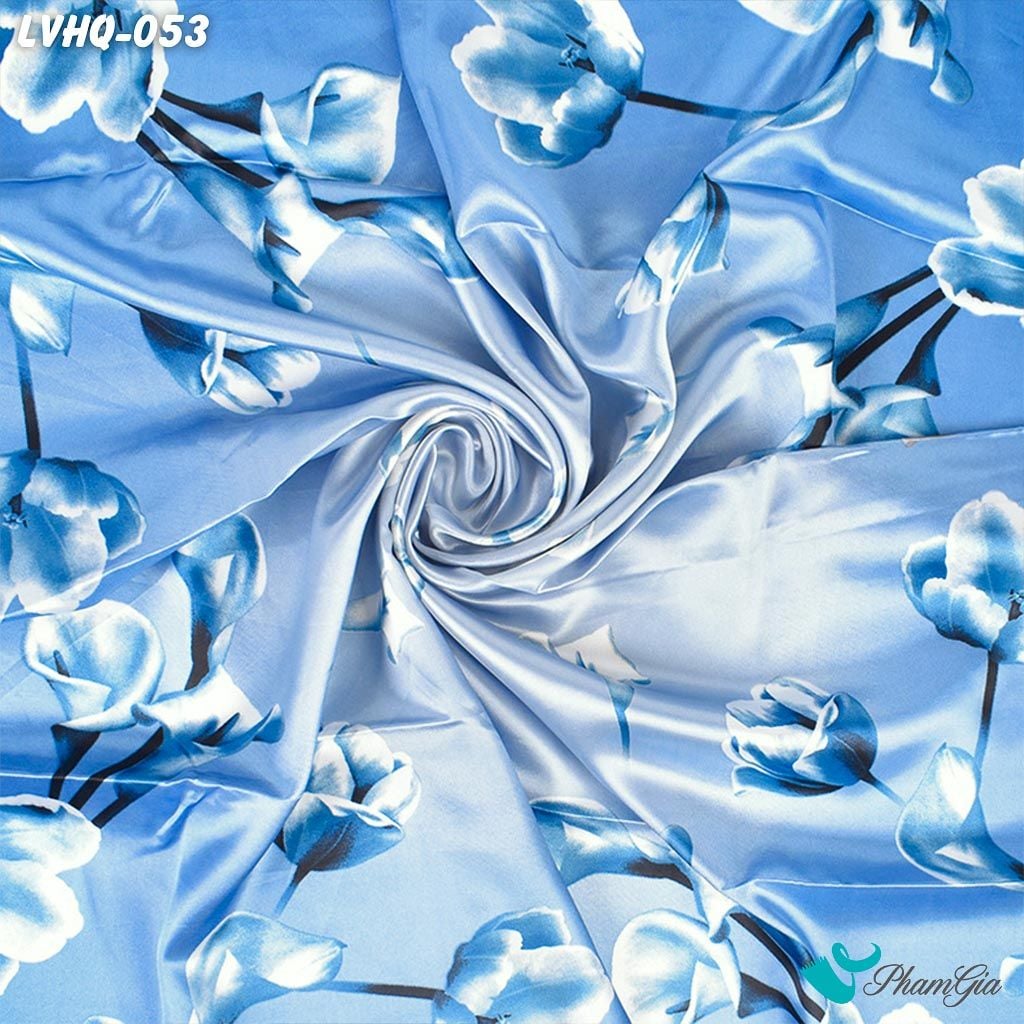 Khăn Lụa Vuông 70*70Cm Phong Cách Hàn Quốc Họa Tiết Hoa Calla Màu Xanh Navy (LVHQ053)