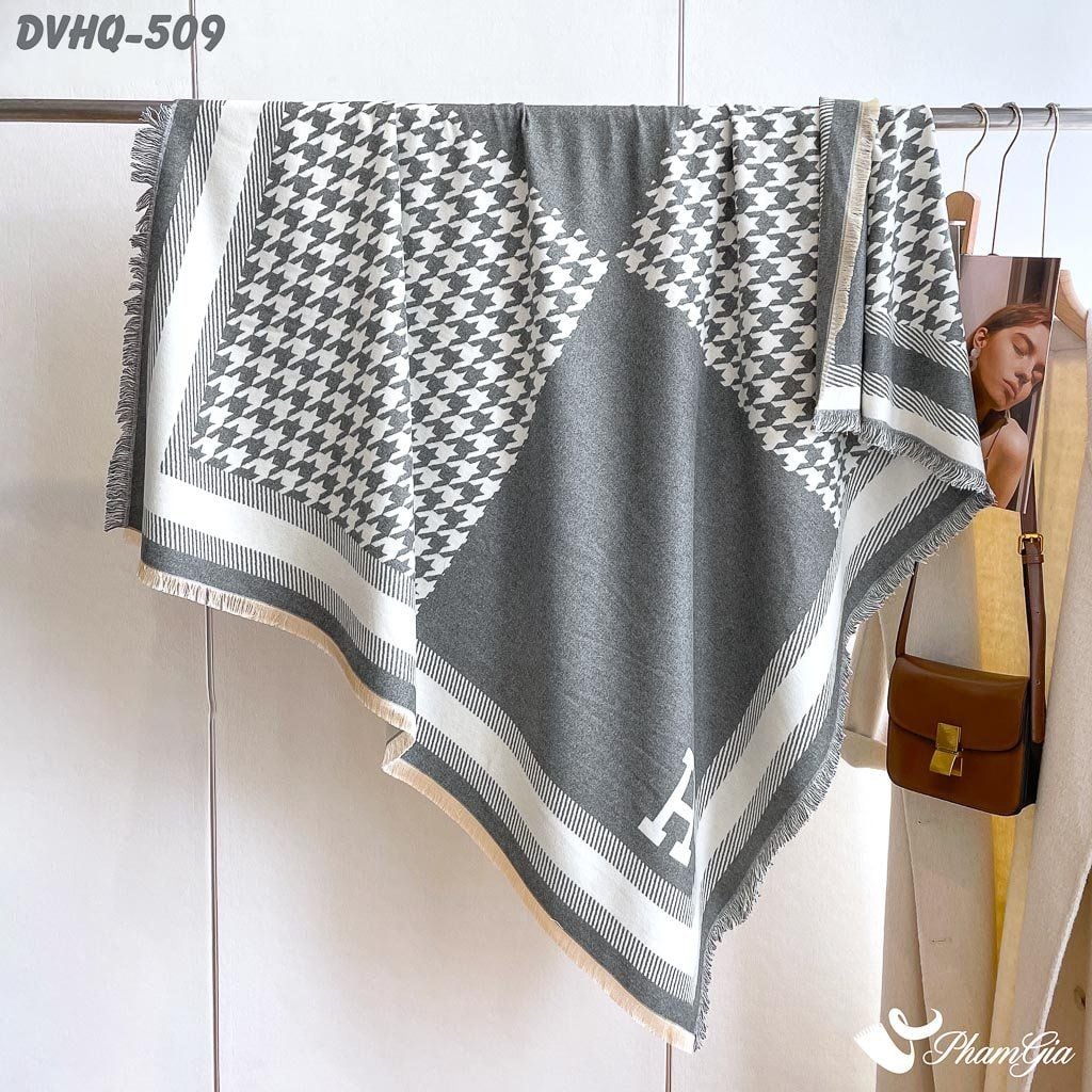 Họa Tiết Khăn Choàng Dạ Cashmere Vuông Phong Cách Hàn Quốc Phiên Bản Mới Họa Tiết Nanh Sói Xám Khói