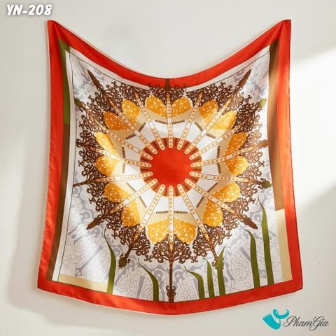 Khăn Linen Vuông Y Nhiên 90*90Cm Hoạ Tiết Mandala Màu Cam Cổ Điển (YN208)