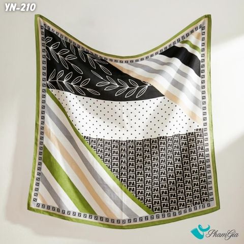 Khăn Linen Vuông Y Nhiên 90*90Cm Hoạ Tiết Hình Học Màu Trắng - Đen Phối Xanh Bơ Hiện Đại (YN210)